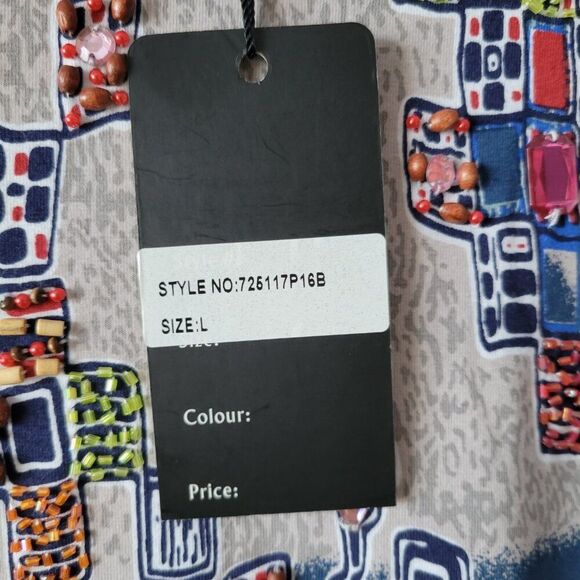 NEW Nikky Collection Large Top Beaded Rhinestones Abstract long slv Cotton NWT - Picture 11 of 11